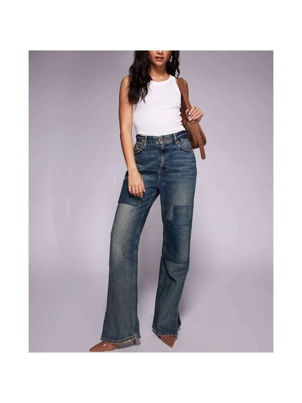 Women's GOOD AMERICAN Blue Patchwork The Khloe Flare Jeans Size 4 - Picture 1 of 11